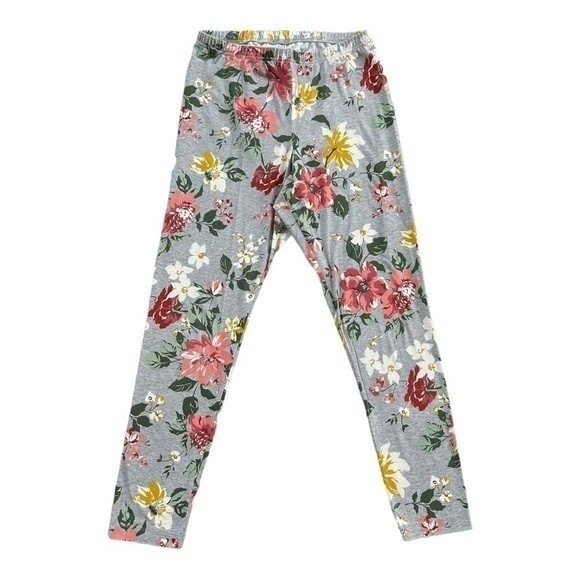 Old Navy Women's Floral Leggings L Grey Purple White Full Length Stretch G+ - Picture 2 of 4